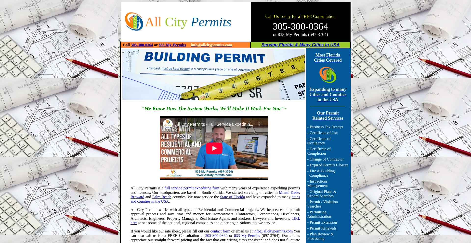 Website screenshot of Allcitypermits.com