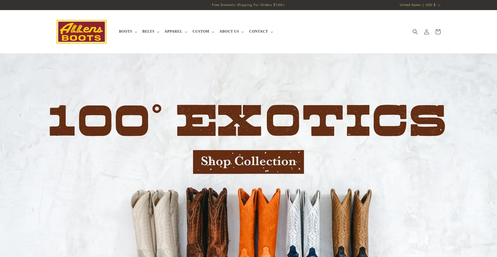 Website screenshot of Allensboots.com