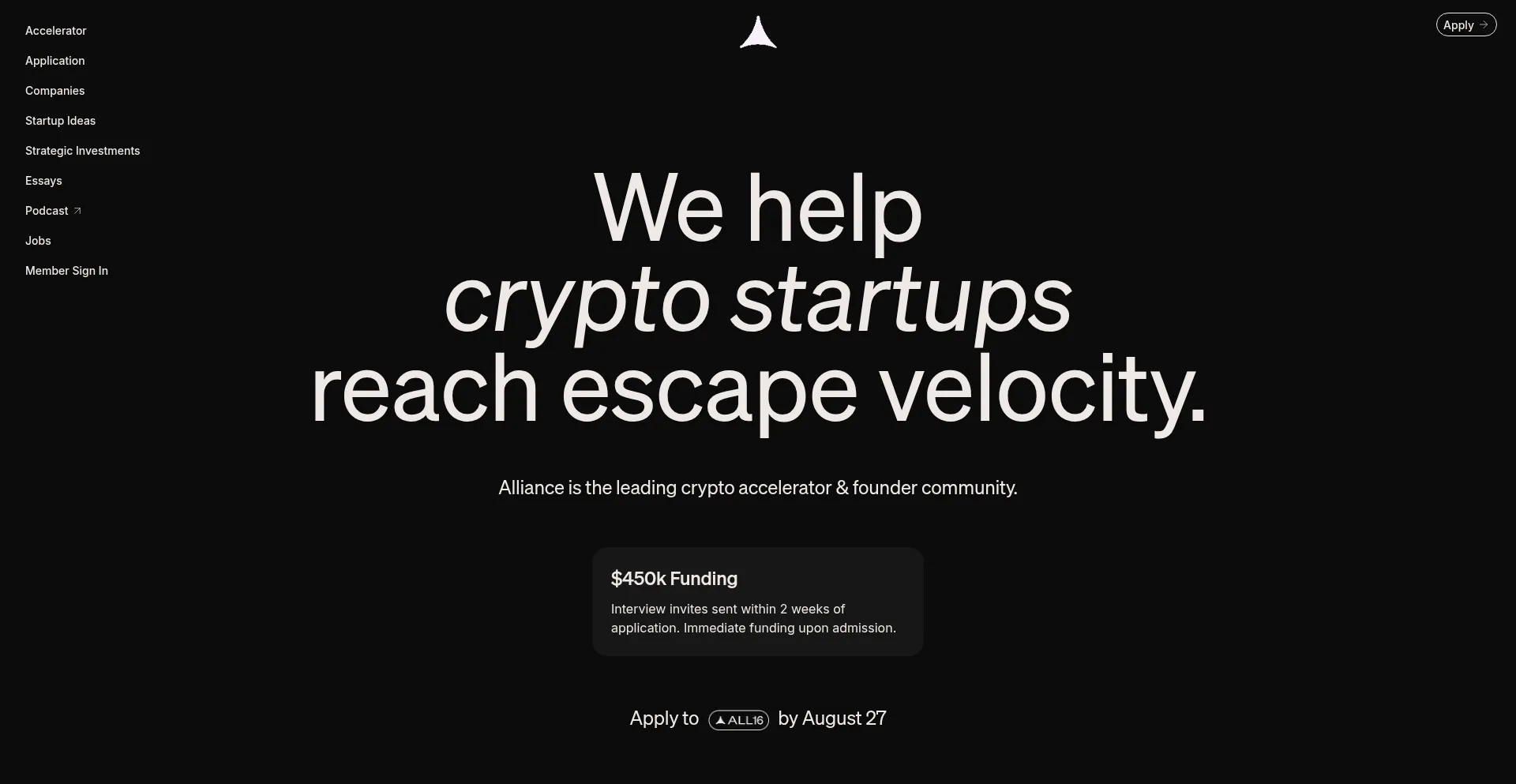 Website screenshot of Alliance.xyz