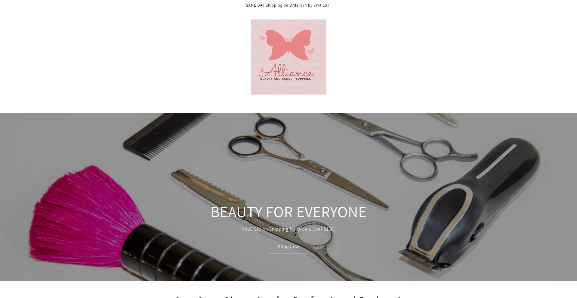 Website screenshot of Alliancebeautysupply.com