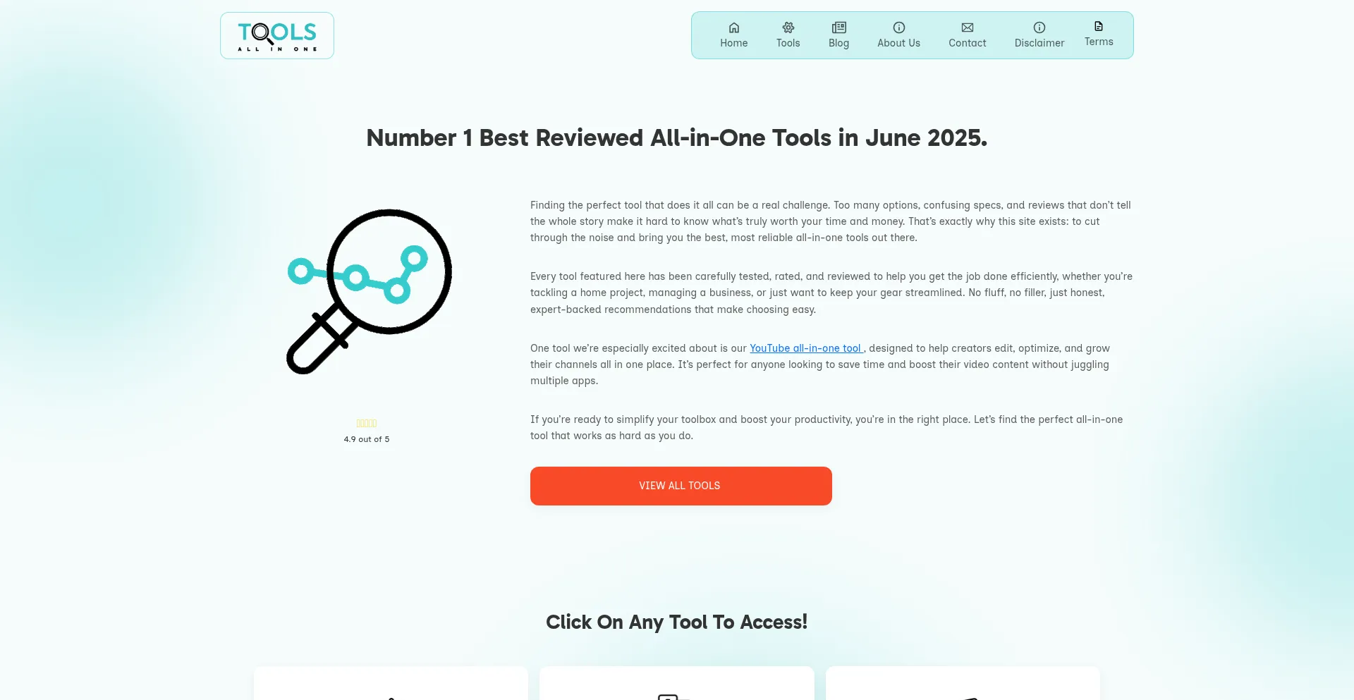 Website screenshot of Allinonetools.com