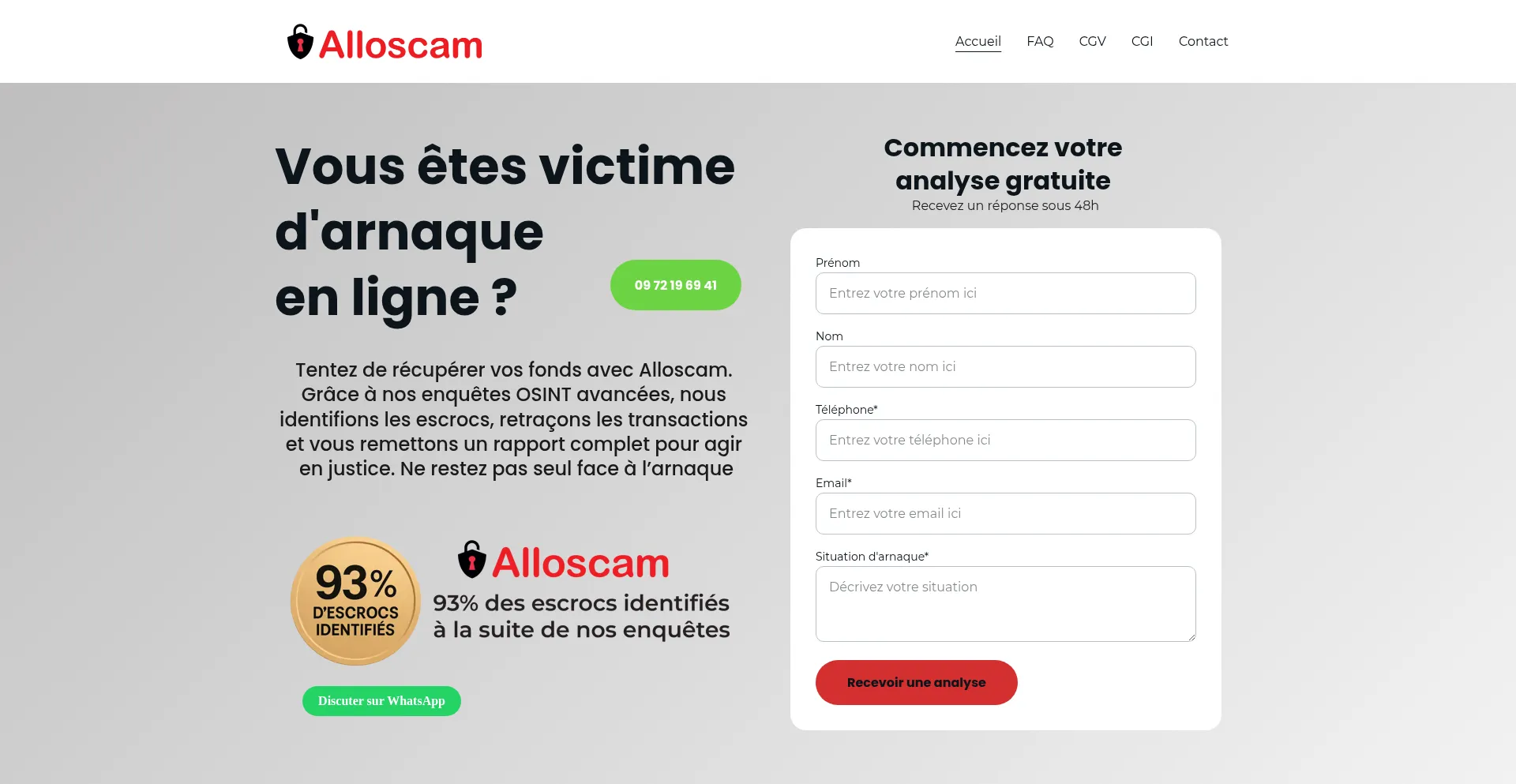 Website screenshot of Alloscam.com