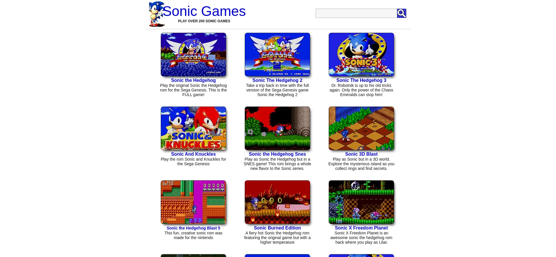 Website screenshot of Allsonicgames.net