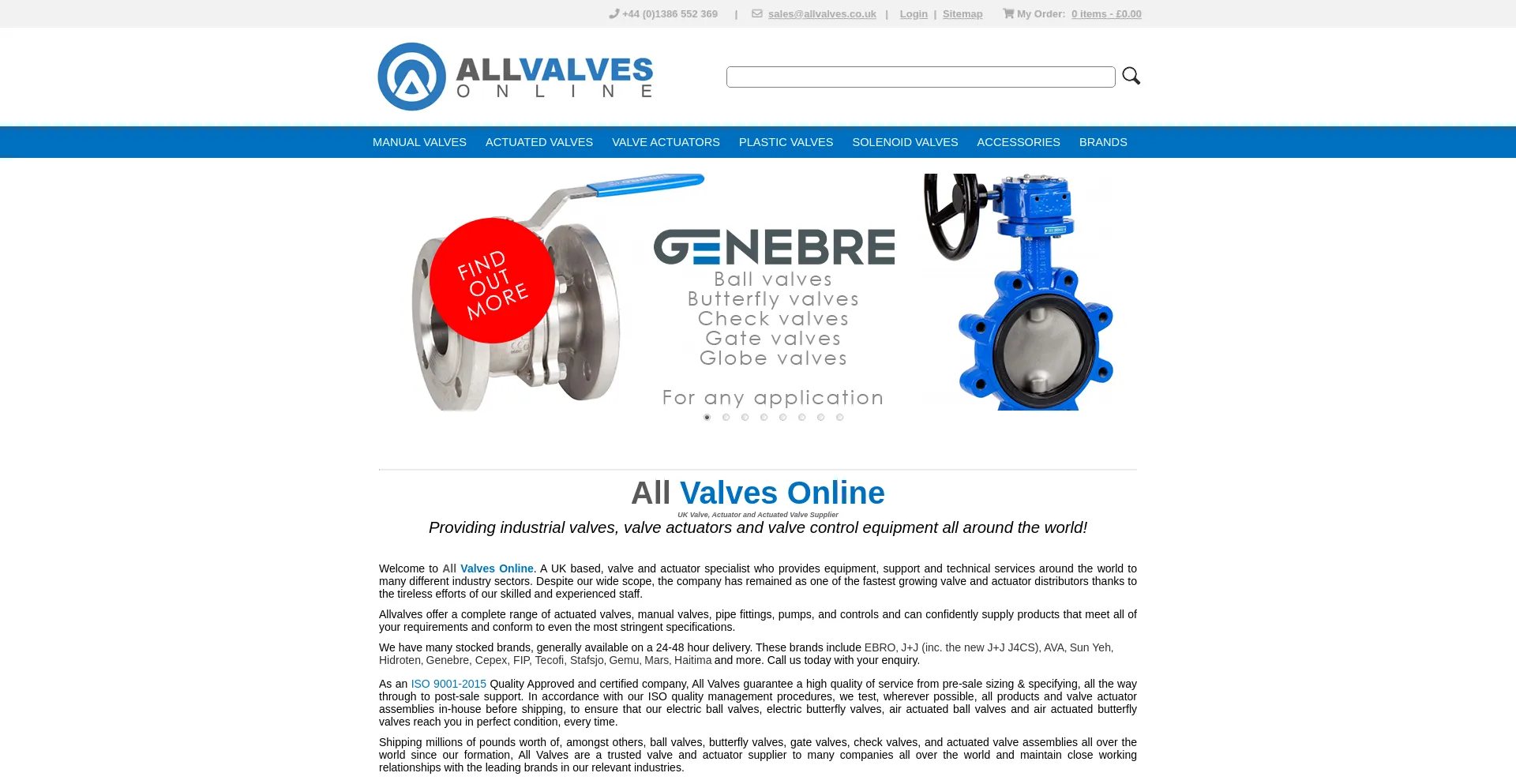 Website screenshot of Allvalves.co.uk