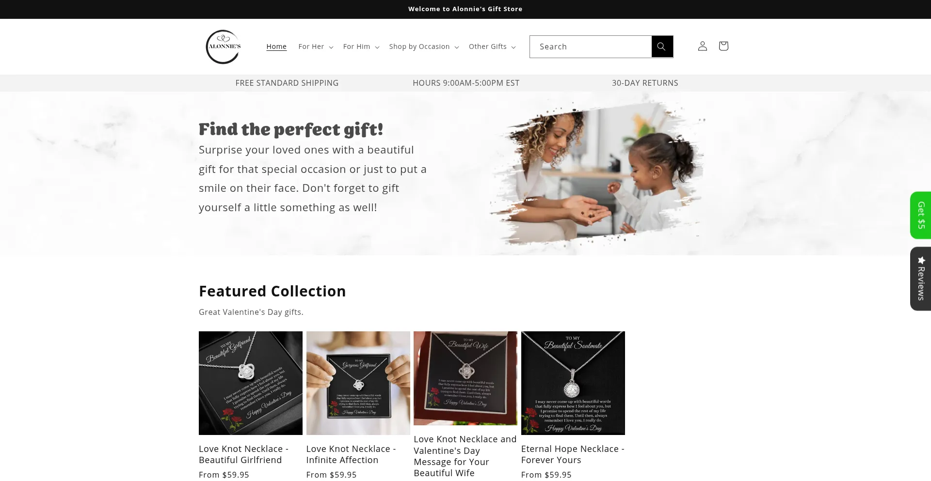 Website screenshot of Alonnies.com