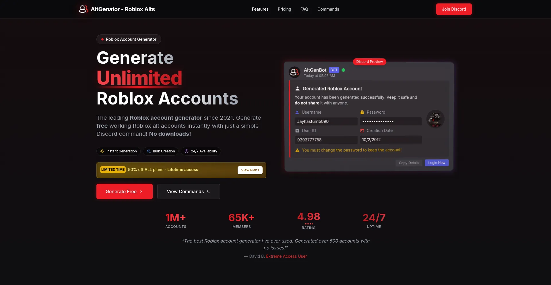 Website screenshot of Altgenator.com