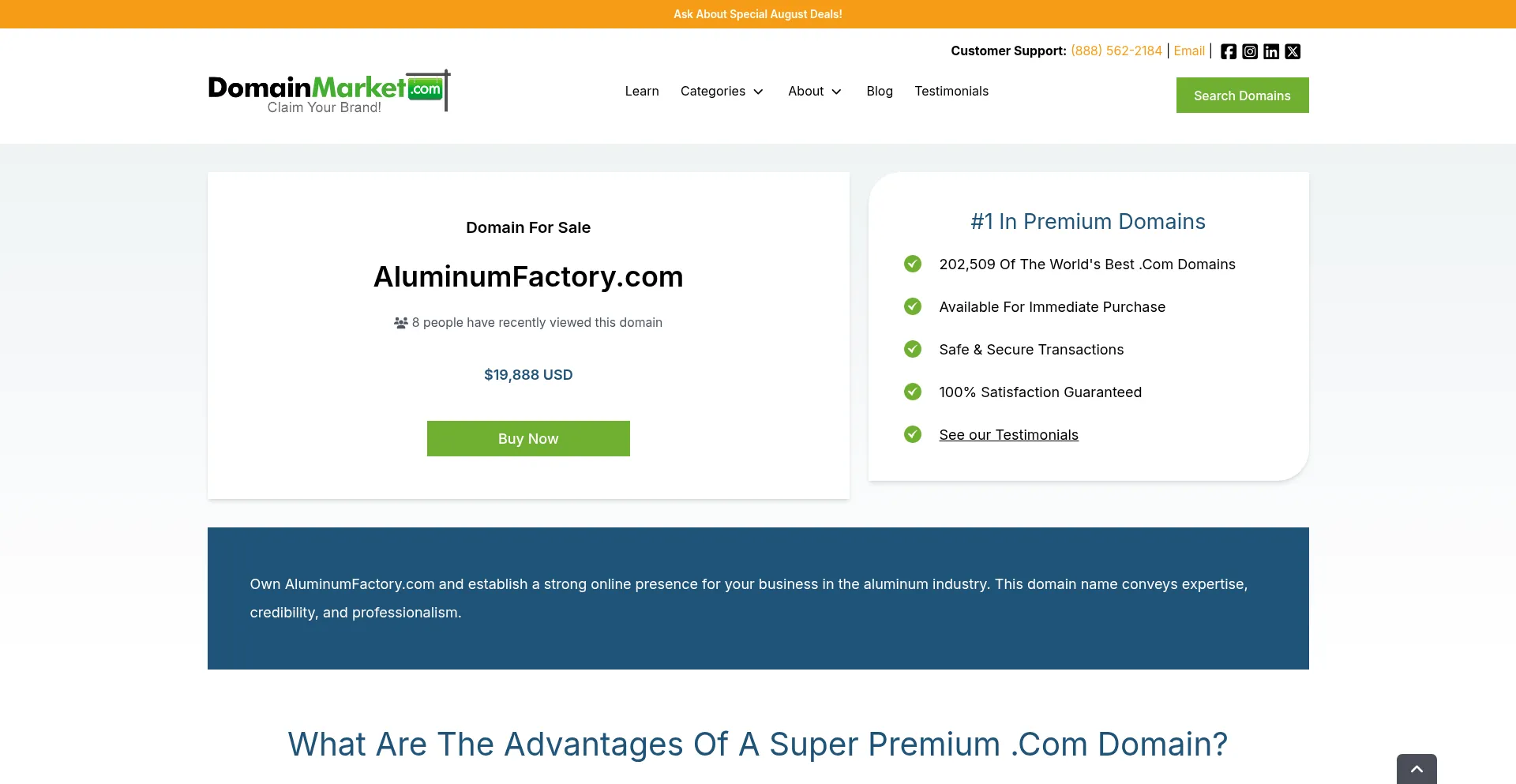 Website screenshot of Aluminumfactory.com