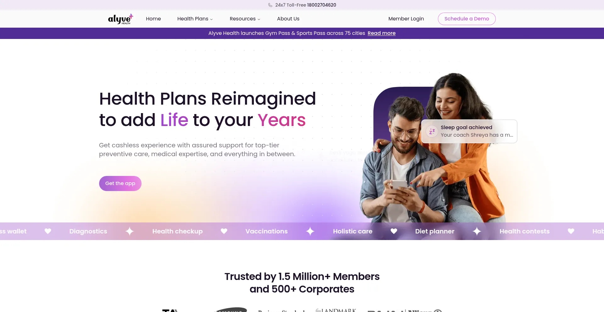 Website screenshot of Alyve.health