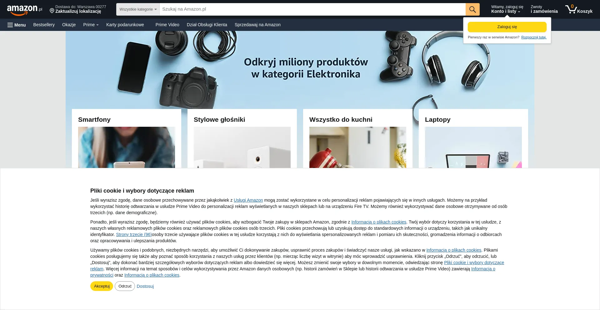 Website screenshot of Amazon.pl