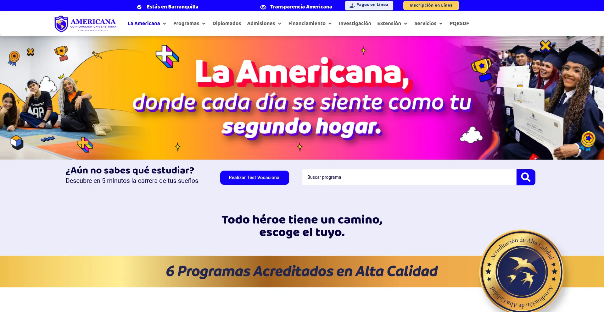 Website screenshot of Americana.edu.co