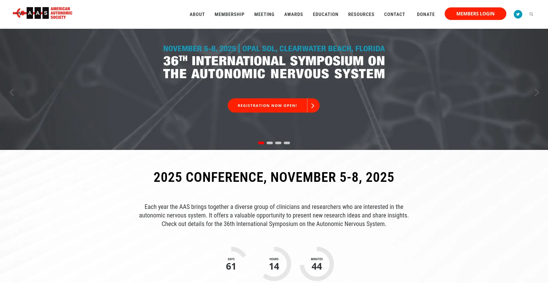 Website screenshot of Americanautonomicsociety.org