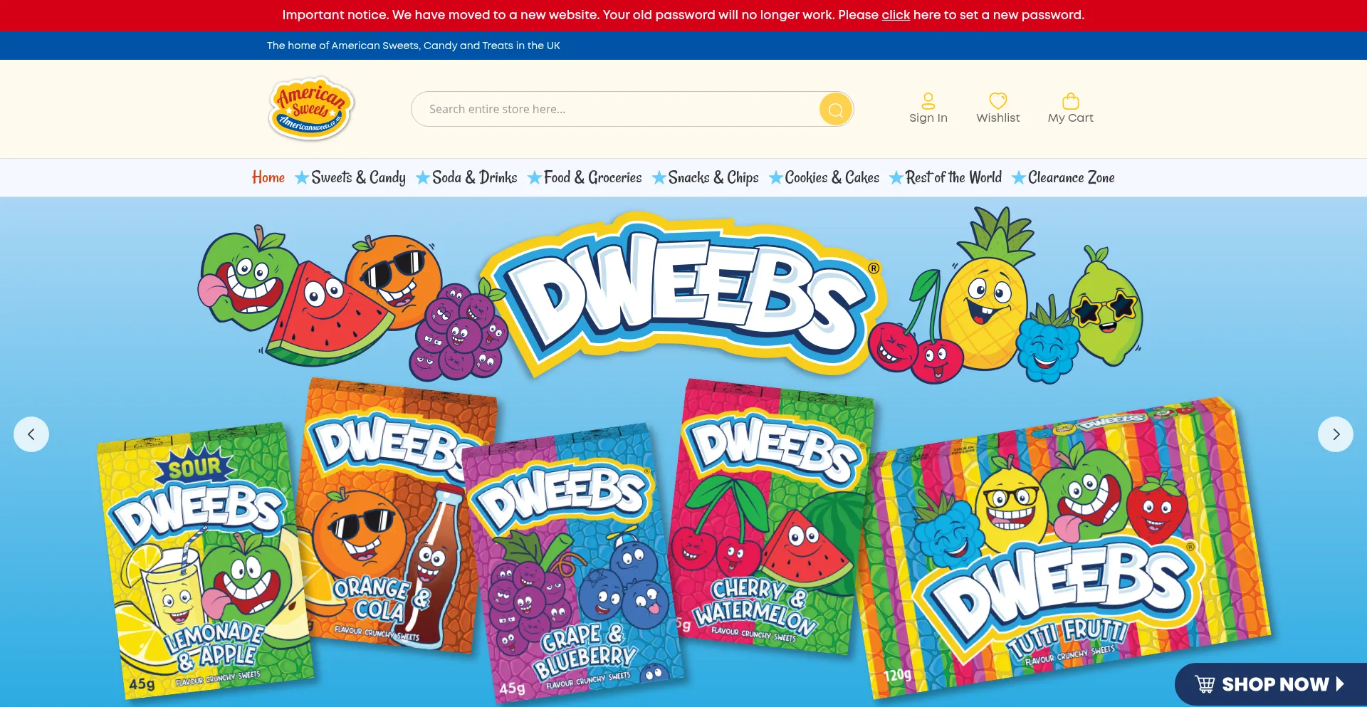 Website screenshot of Americansweets.co.uk