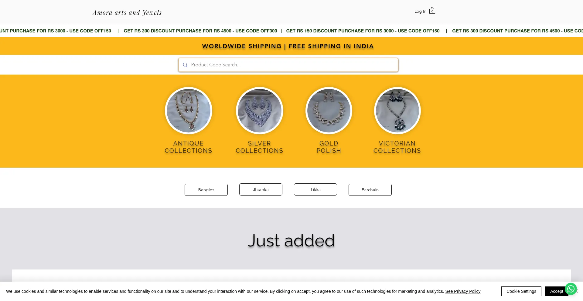 Website screenshot of Amoraartsandjewels.com