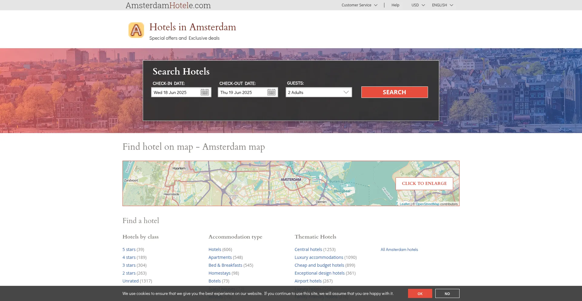Website screenshot of Amsterdamhotele.com