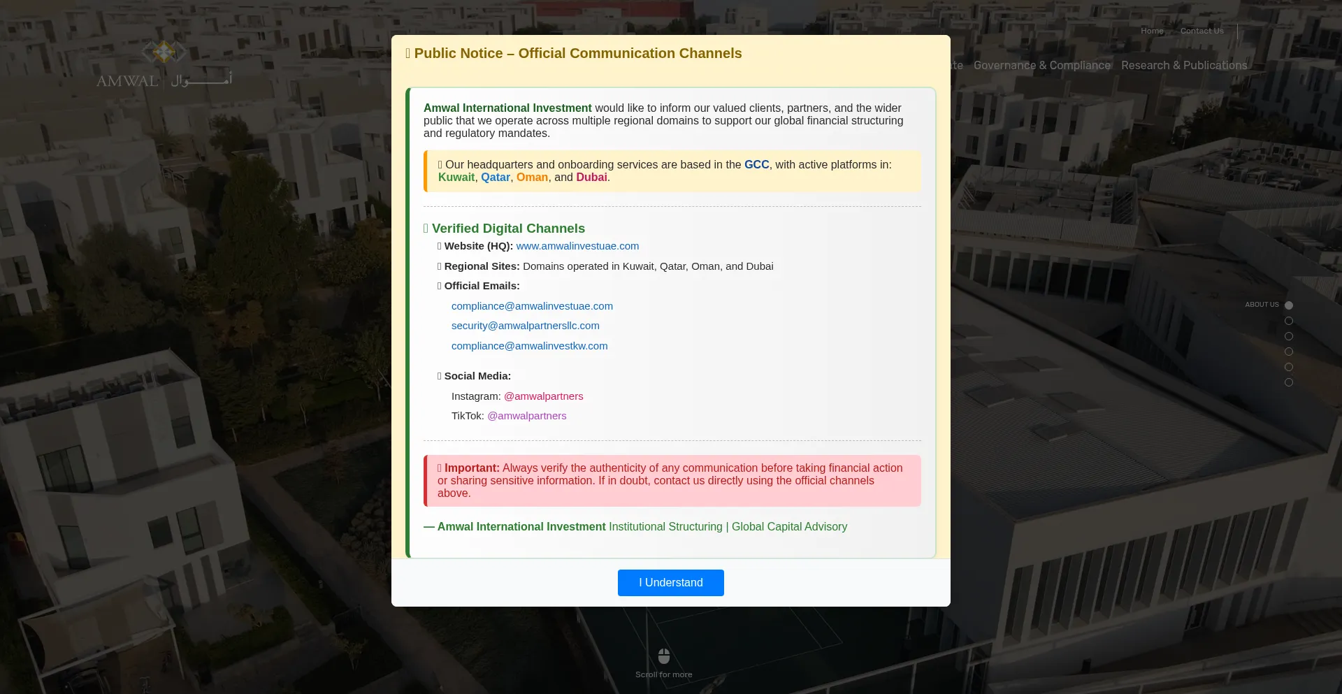 Website screenshot of Amwalinvestuae.com