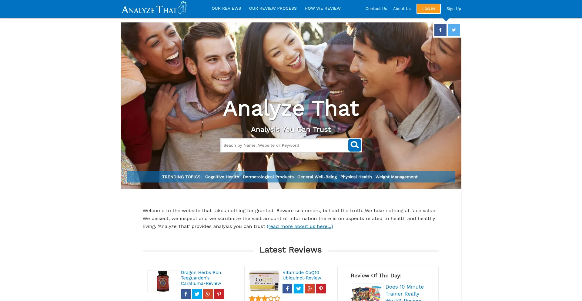 Website screenshot of Analyzethat.net