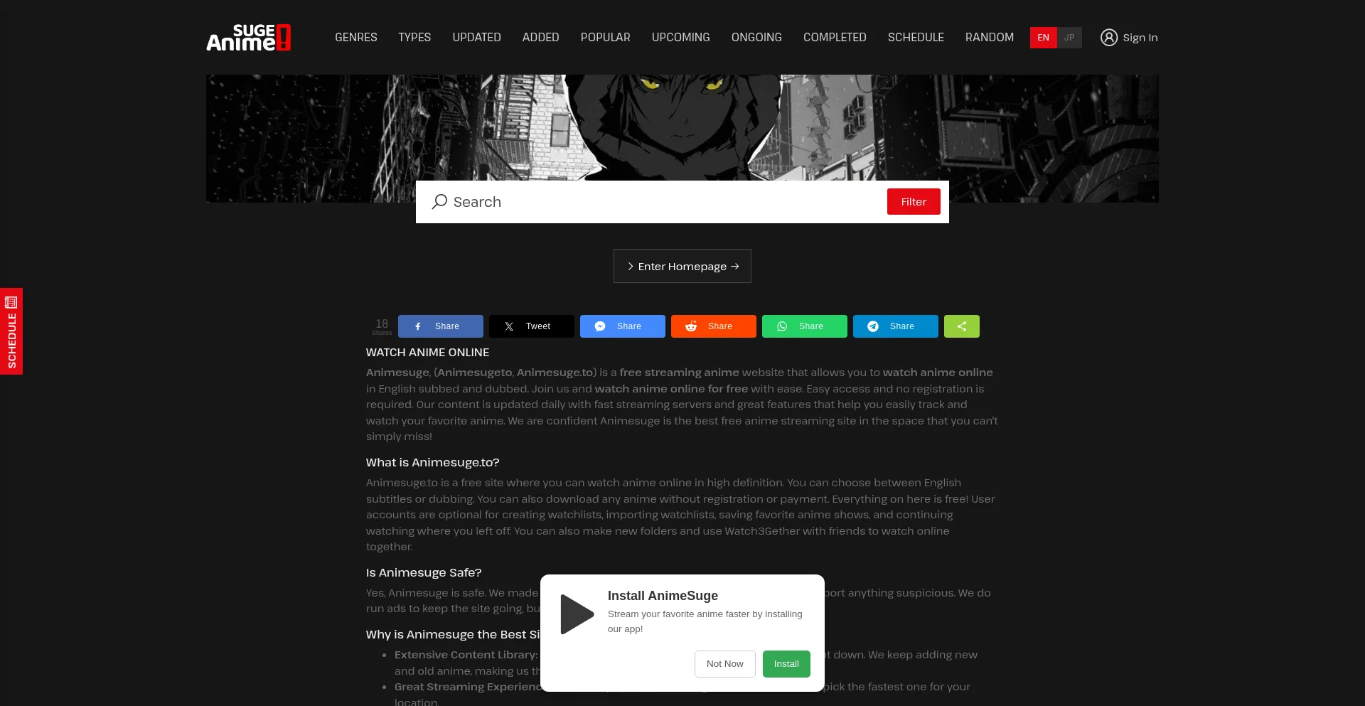 Website screenshot of Animesugez.to