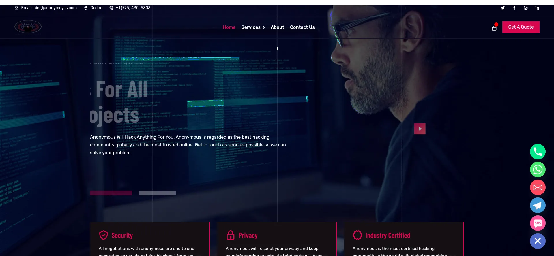 Website screenshot of Anonymoyss.com