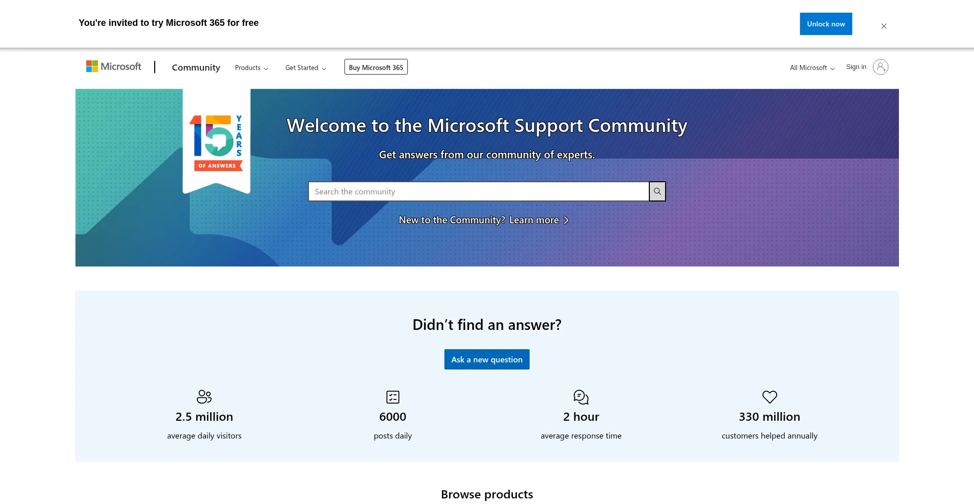 Website screenshot of Answers.microsoft.com