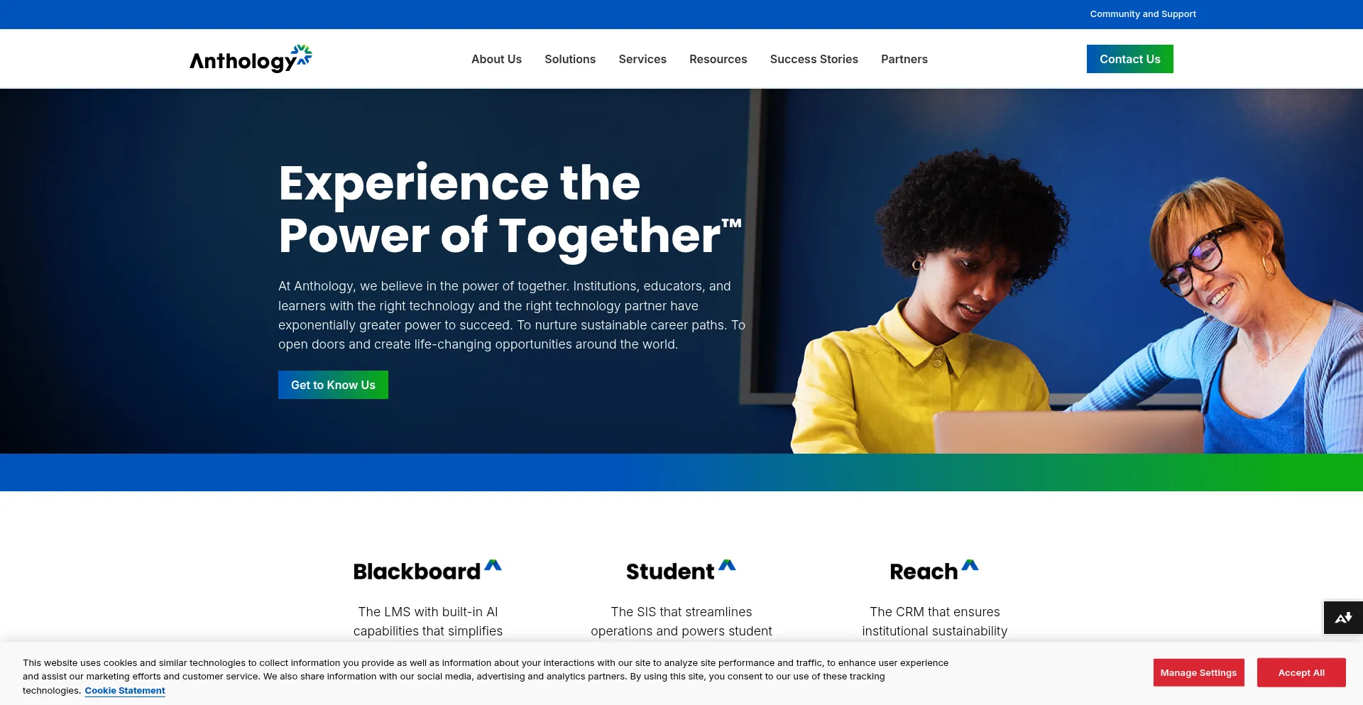 Website screenshot of Anthology.com