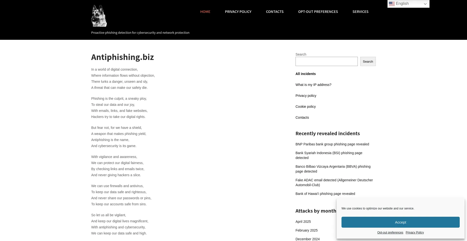 Website screenshot of Antiphishing.biz
