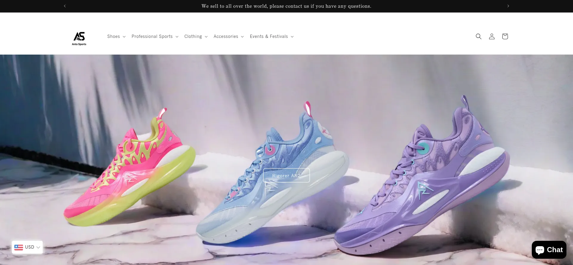 Website screenshot of Antosports.com