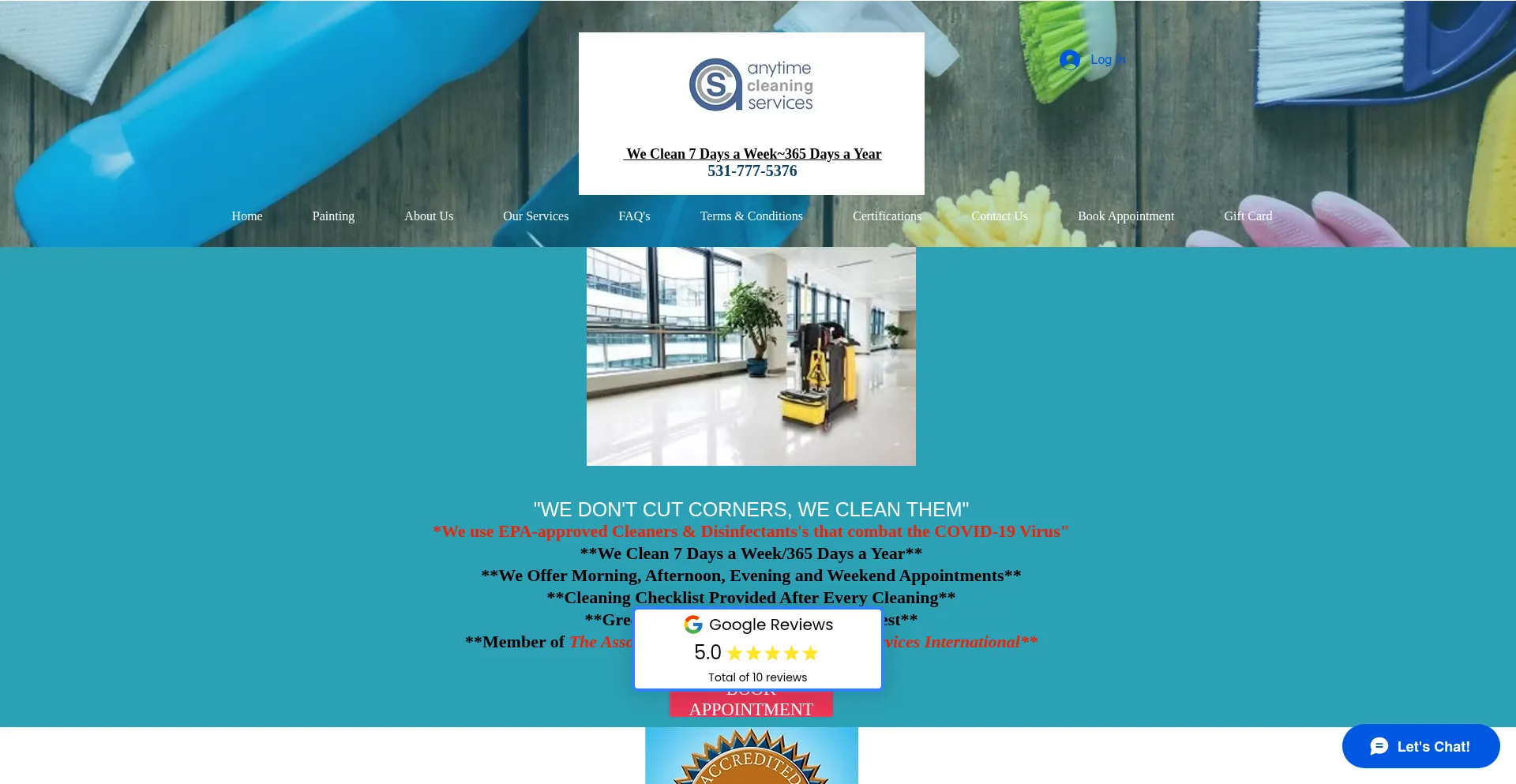 Website screenshot of Anytimecleaningservices.org