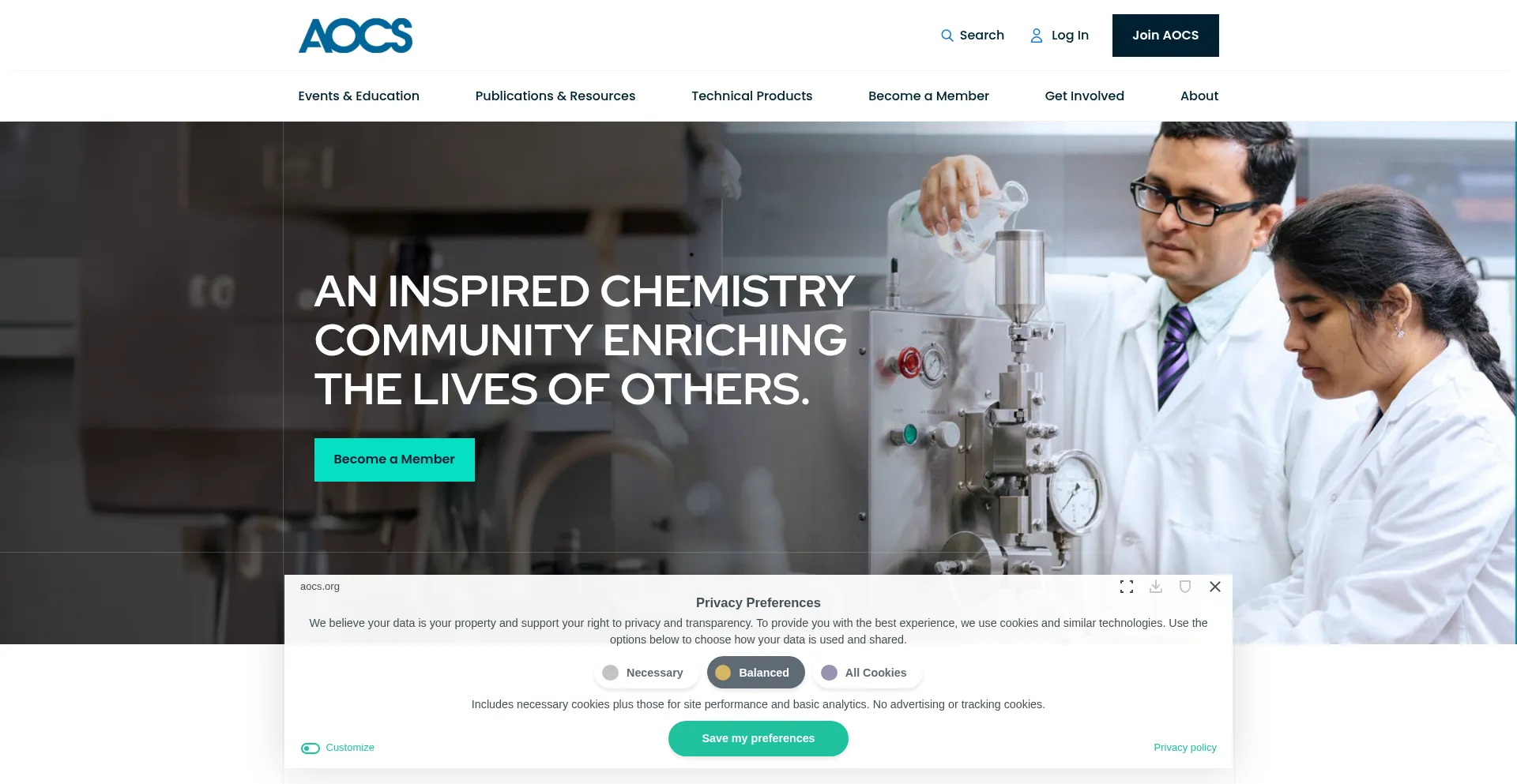 Website screenshot of Aocs.org