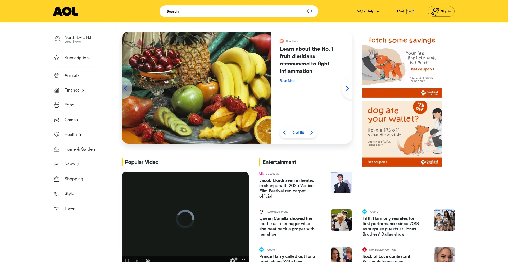Website screenshot of Aol.com