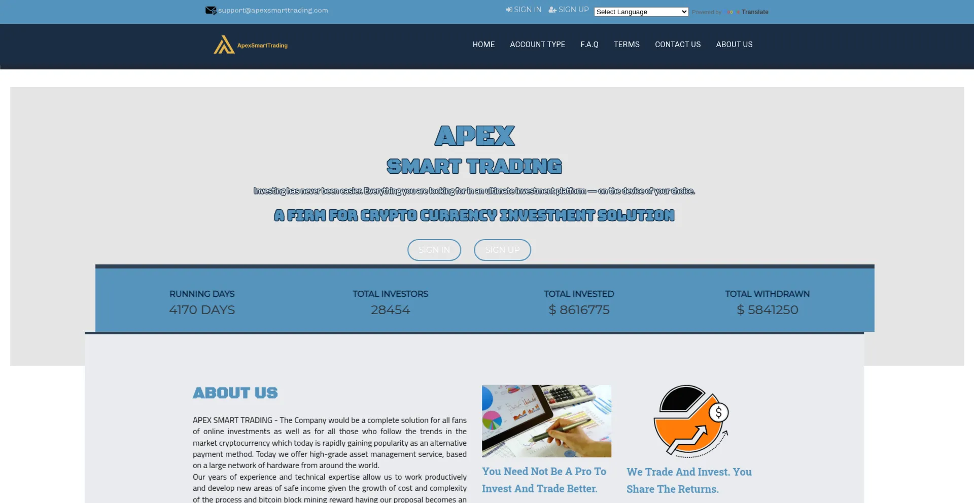 Website screenshot of Apexsmarttrading.com