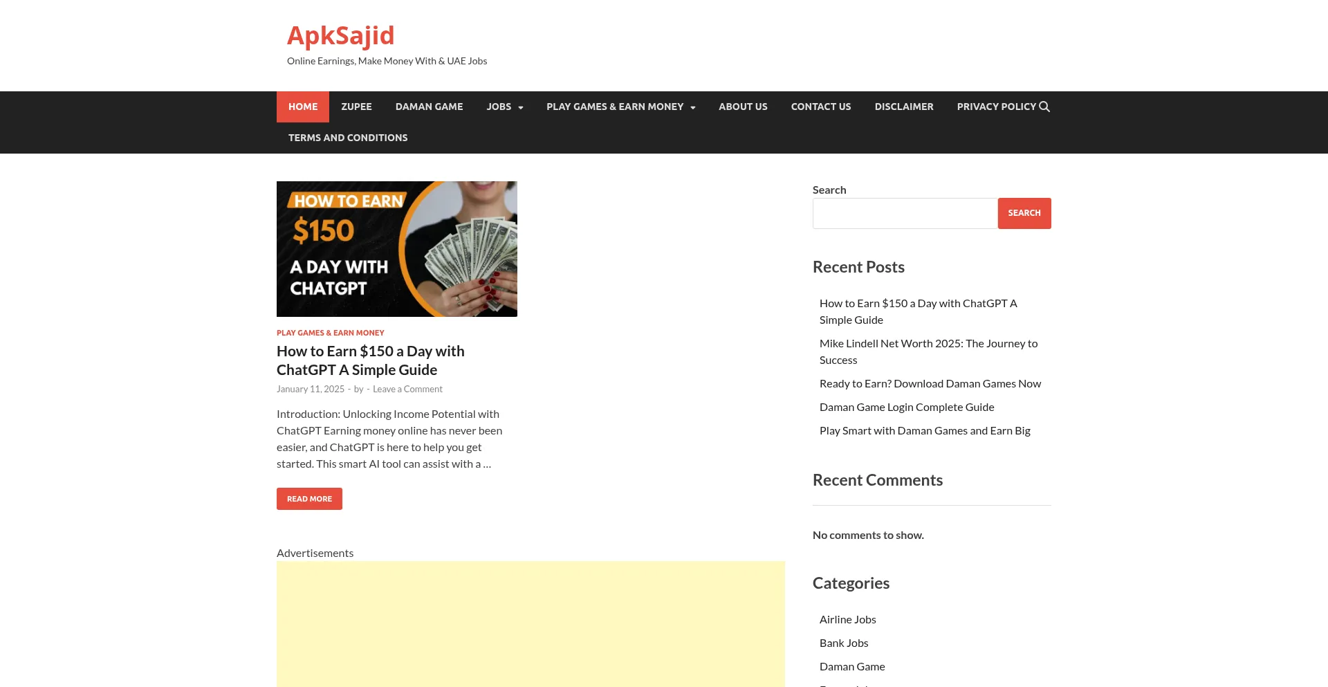 Website screenshot of Apksajid.com