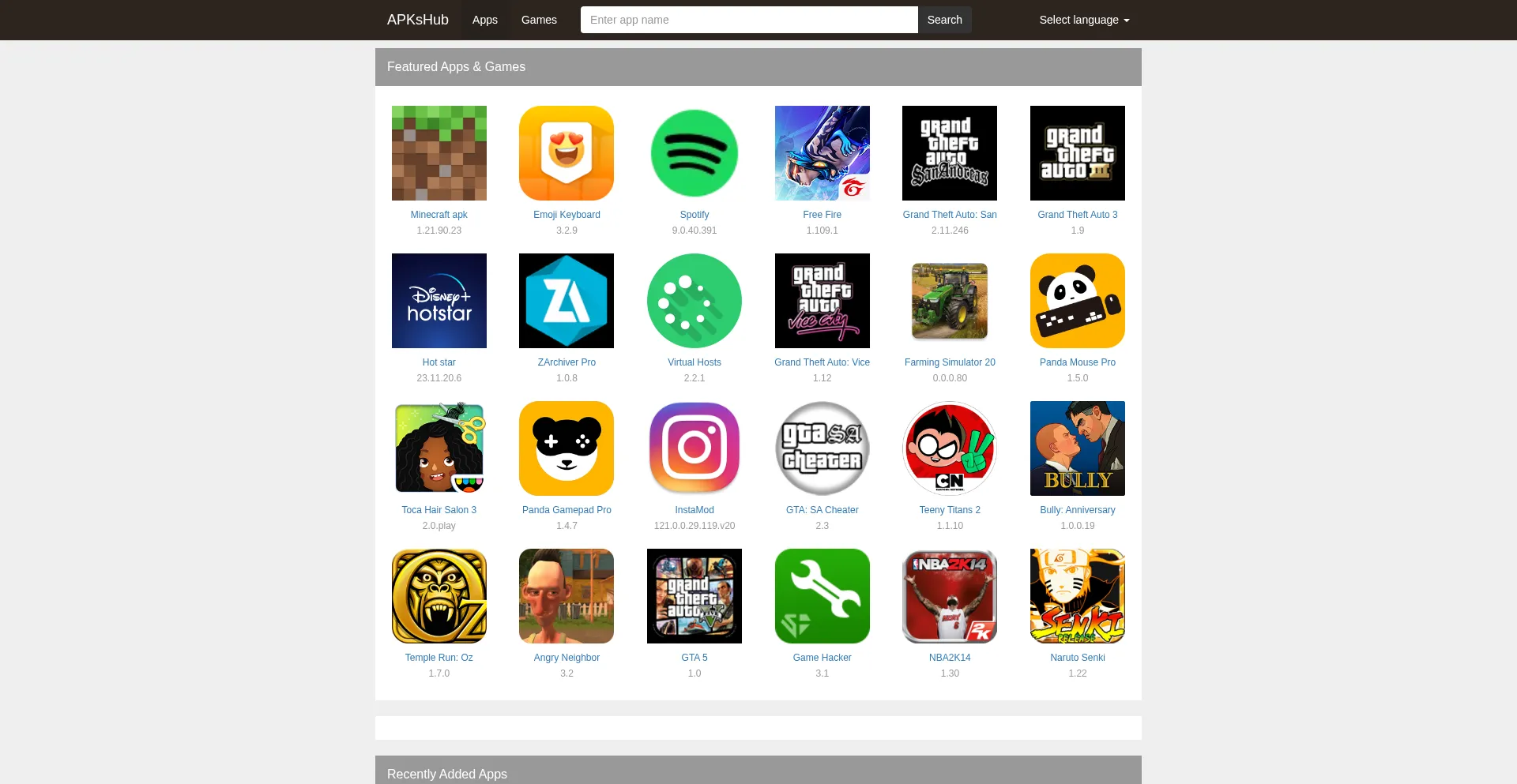 Website screenshot of Apkshub.com