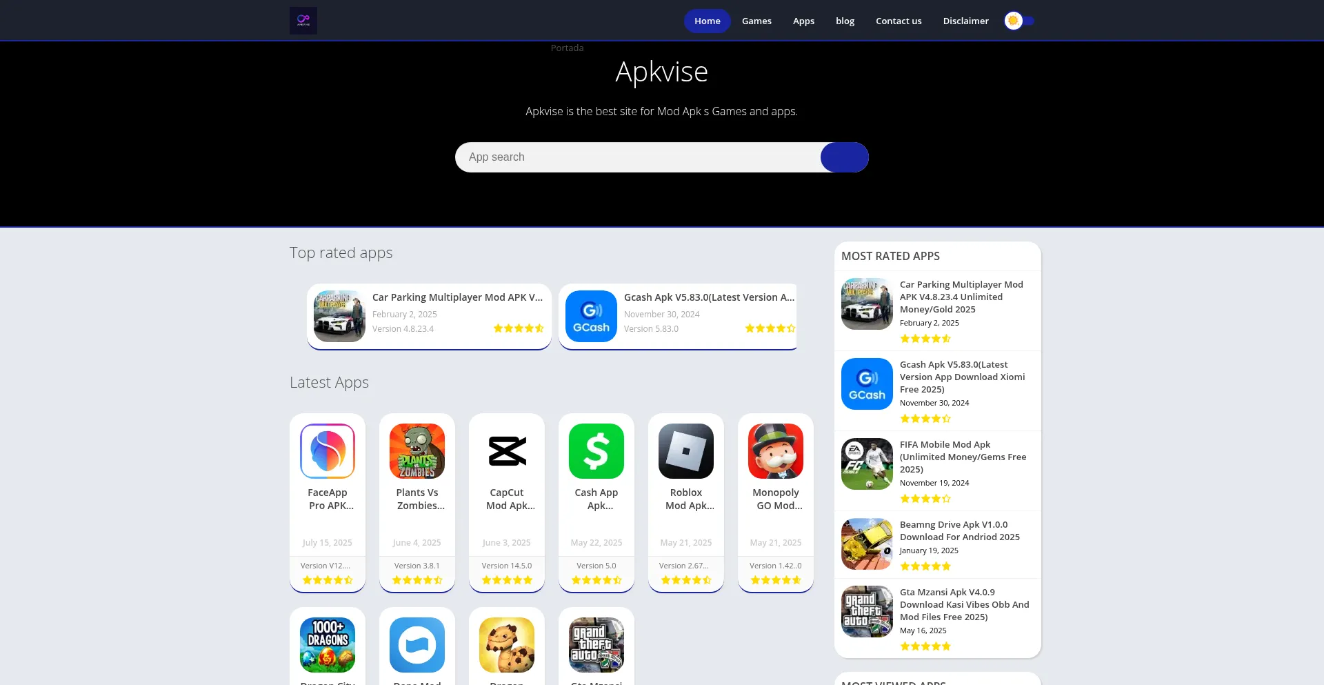 Website screenshot of Apkvise.com