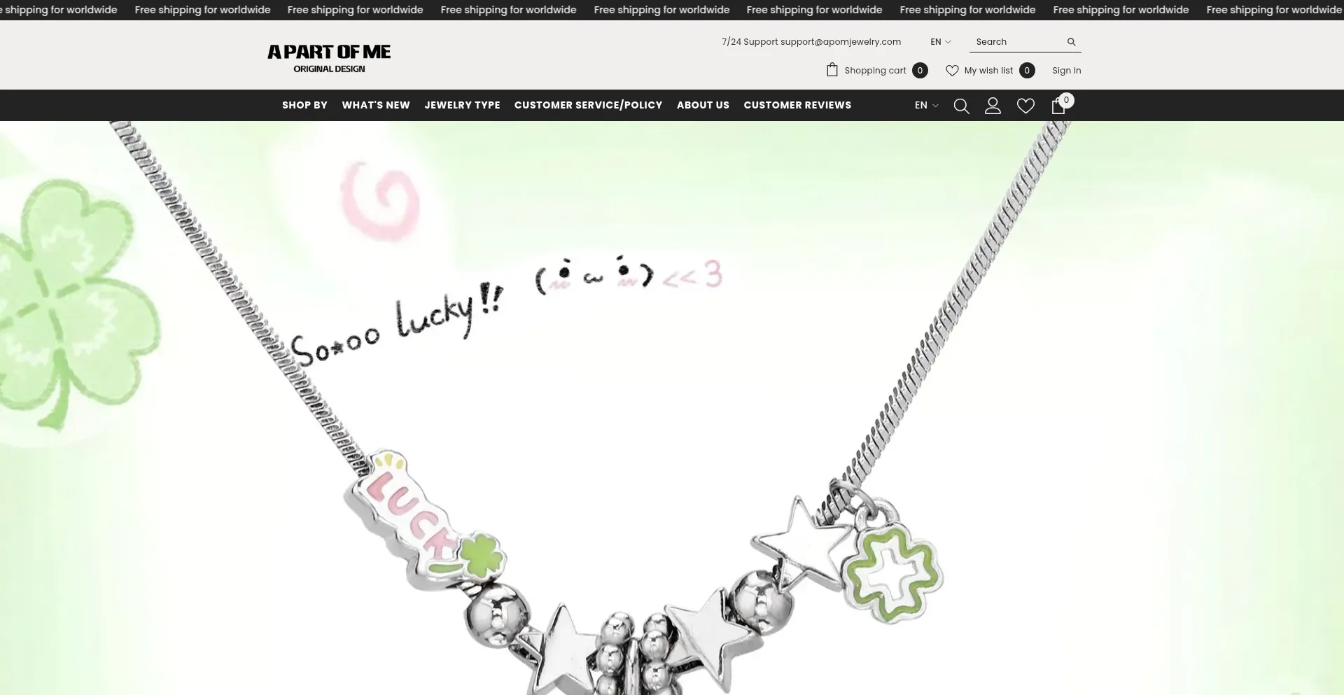 Website screenshot of Apomjewelry.com