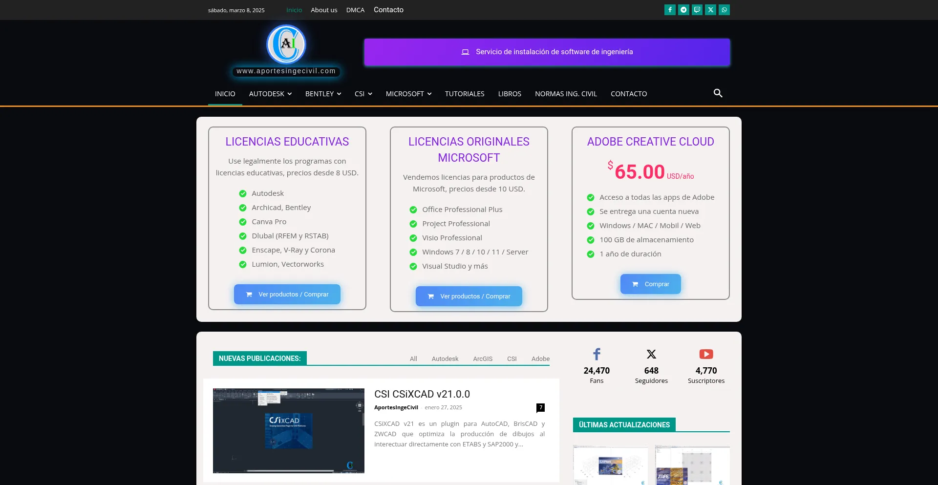 Website screenshot of Aportesingecivil.com