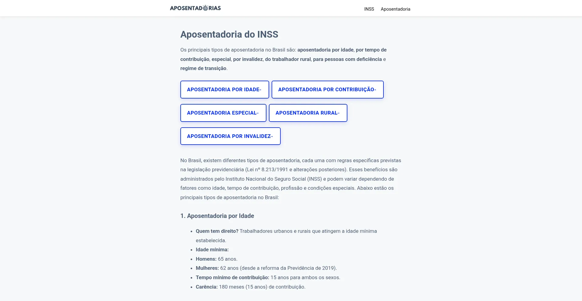 Website screenshot of Aposentadorias.com.br