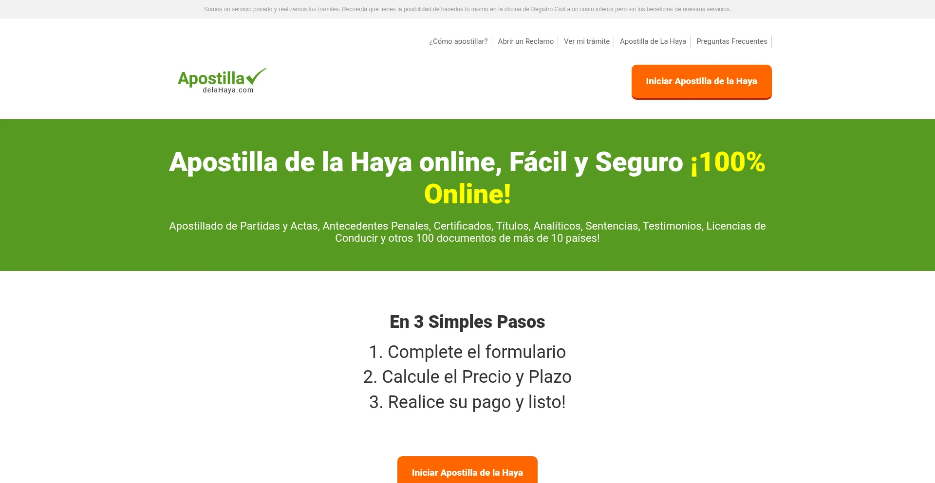 Website screenshot of Apostilladelahaya.com
