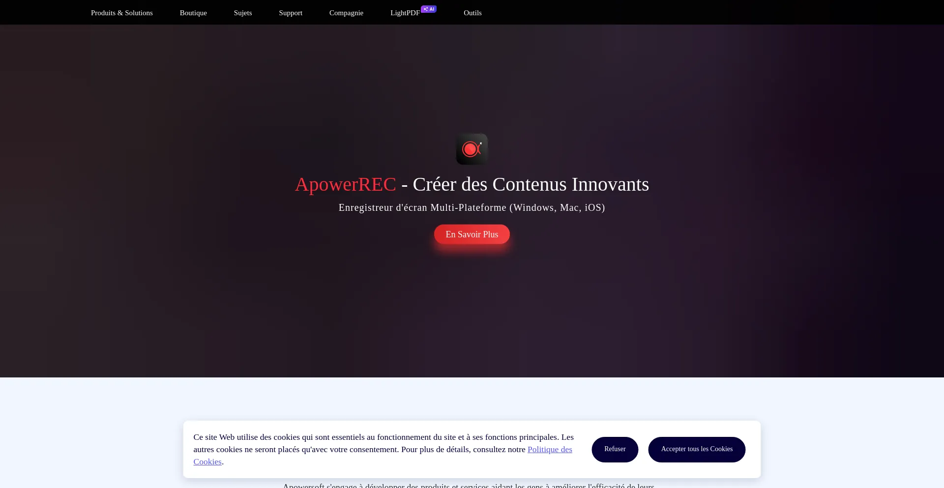 Website screenshot of Apowersoft.fr