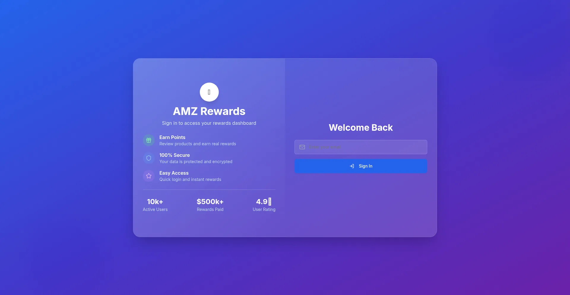 Website screenshot of App.amzreviews.fun