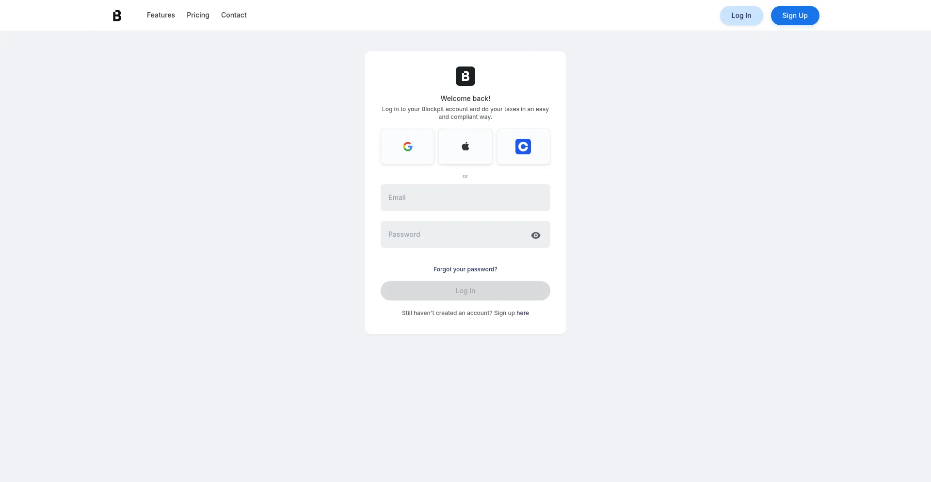 Website screenshot of App.blockpit.io