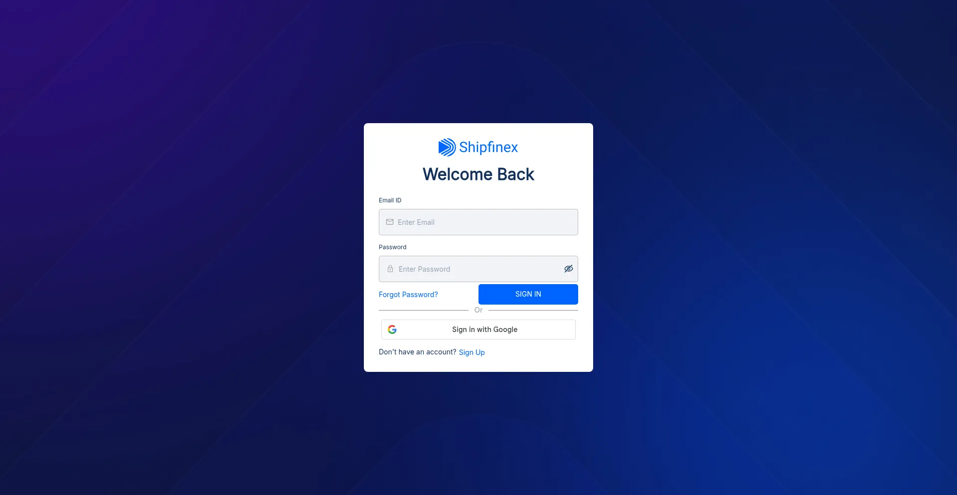 Website screenshot of App.shipfinex.com