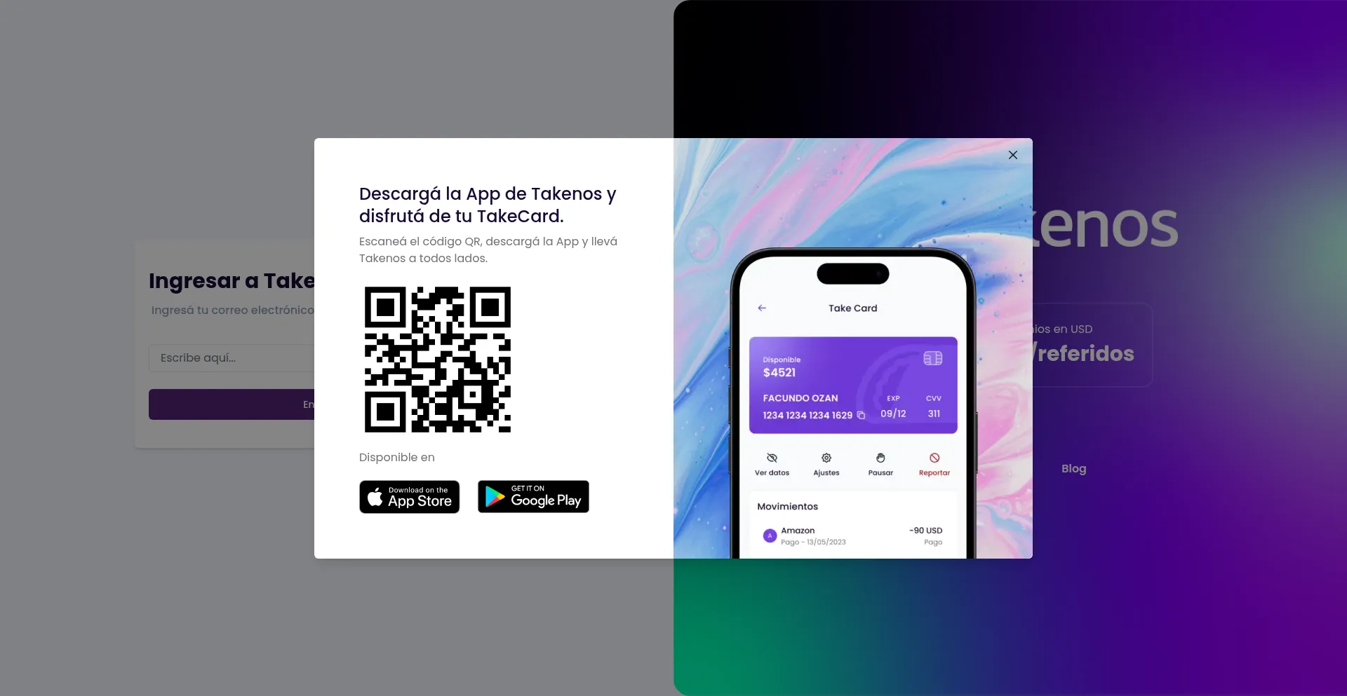 Website screenshot of App.takenos.com