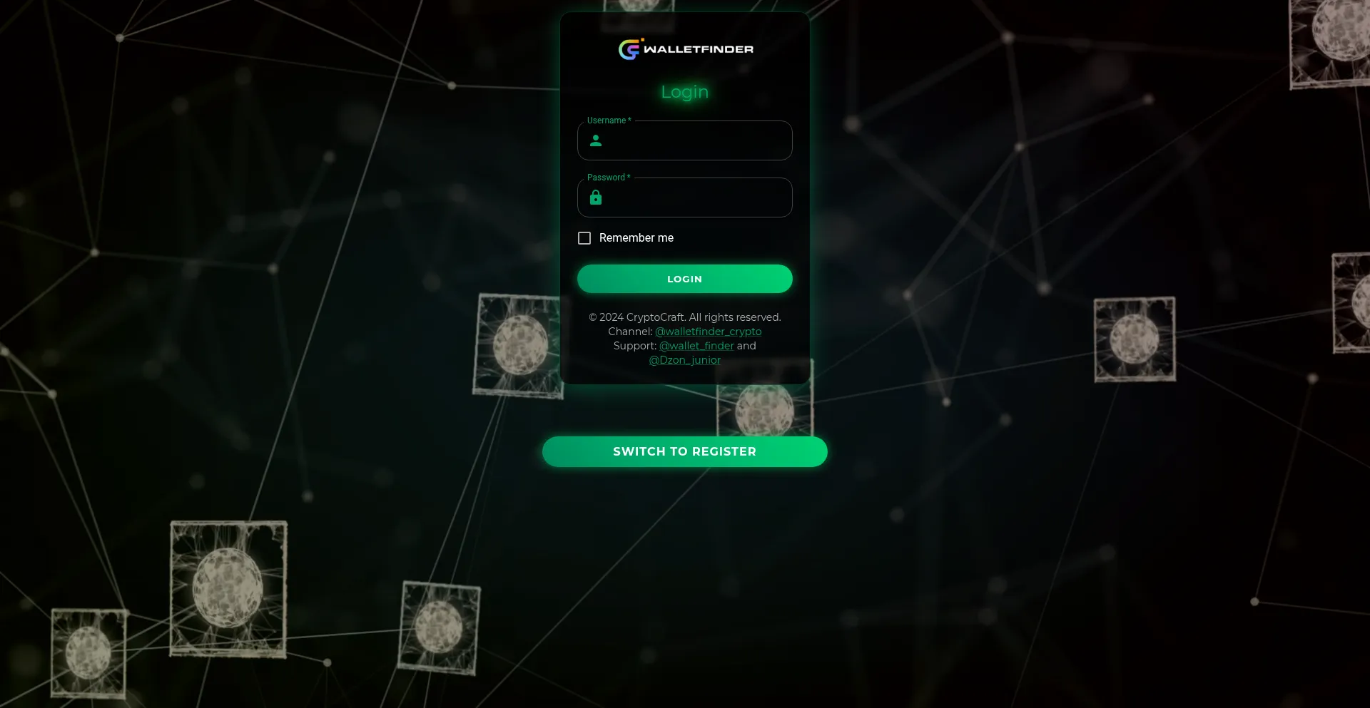 Website screenshot of App.walletfinder.me