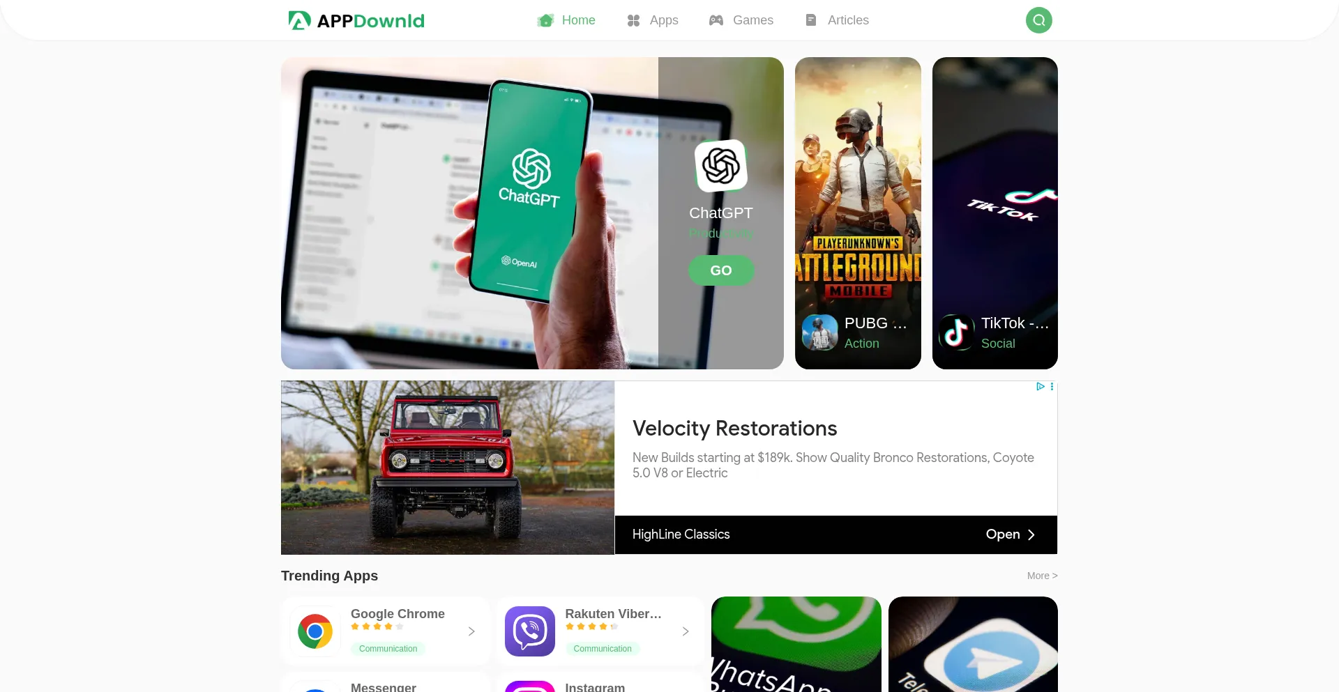 Website screenshot of Appdownld.com