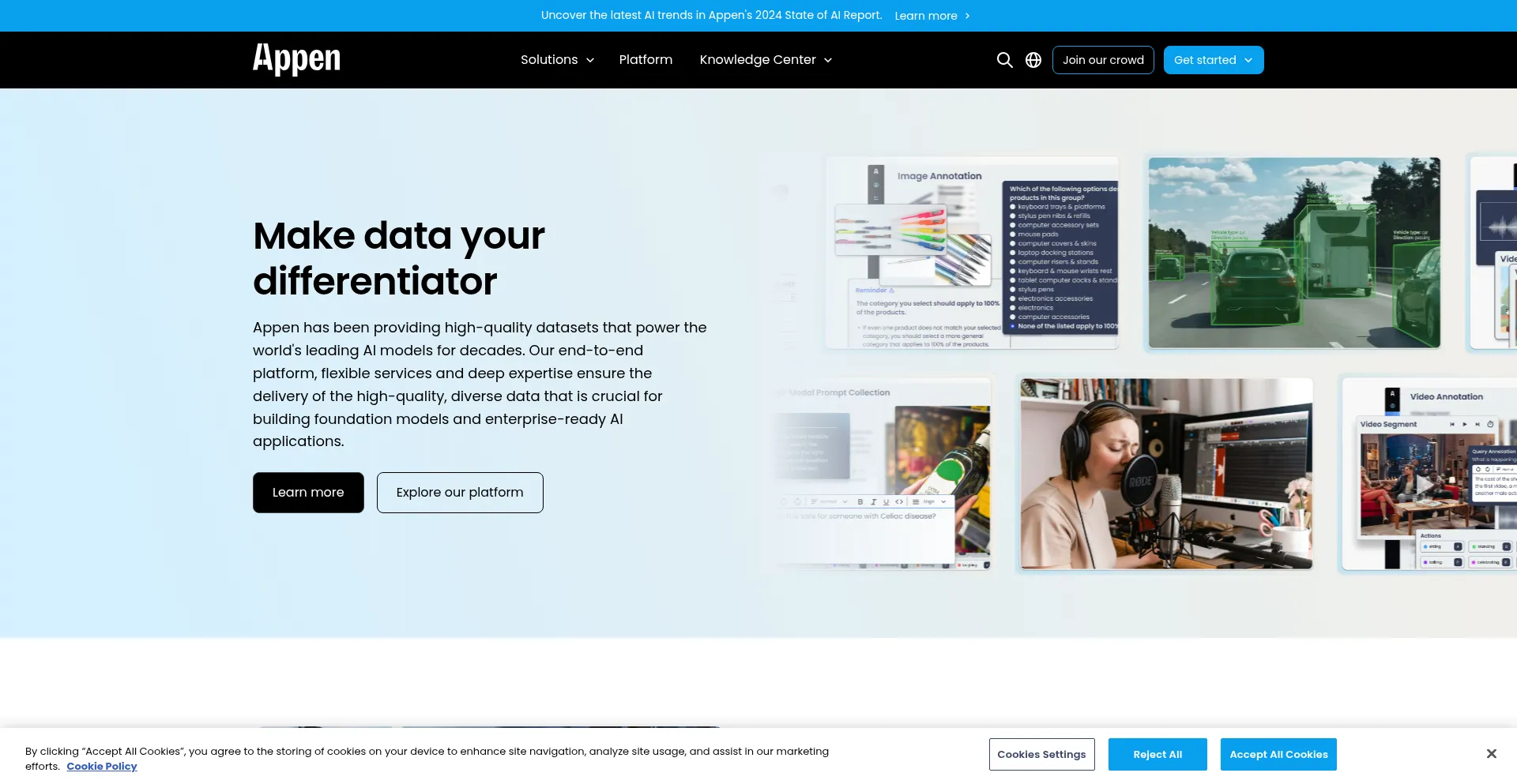 Website screenshot of Appen.com