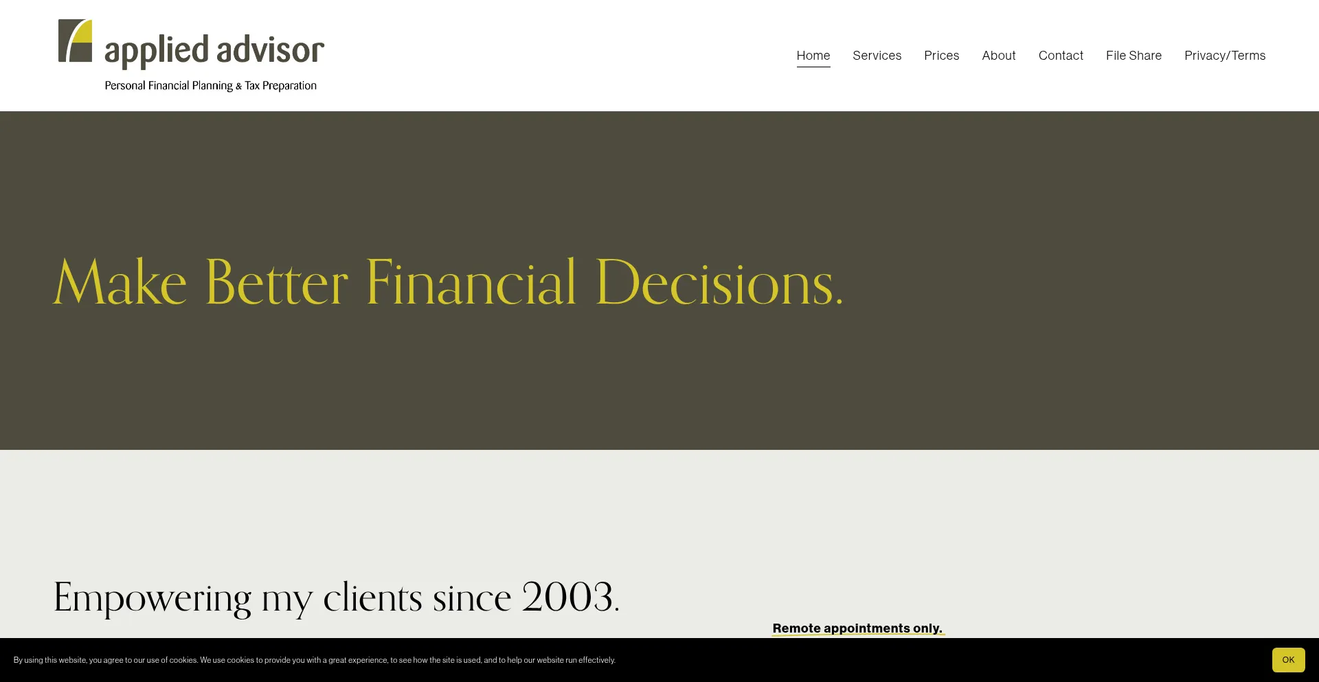 Website screenshot of Appliedadvisor.com