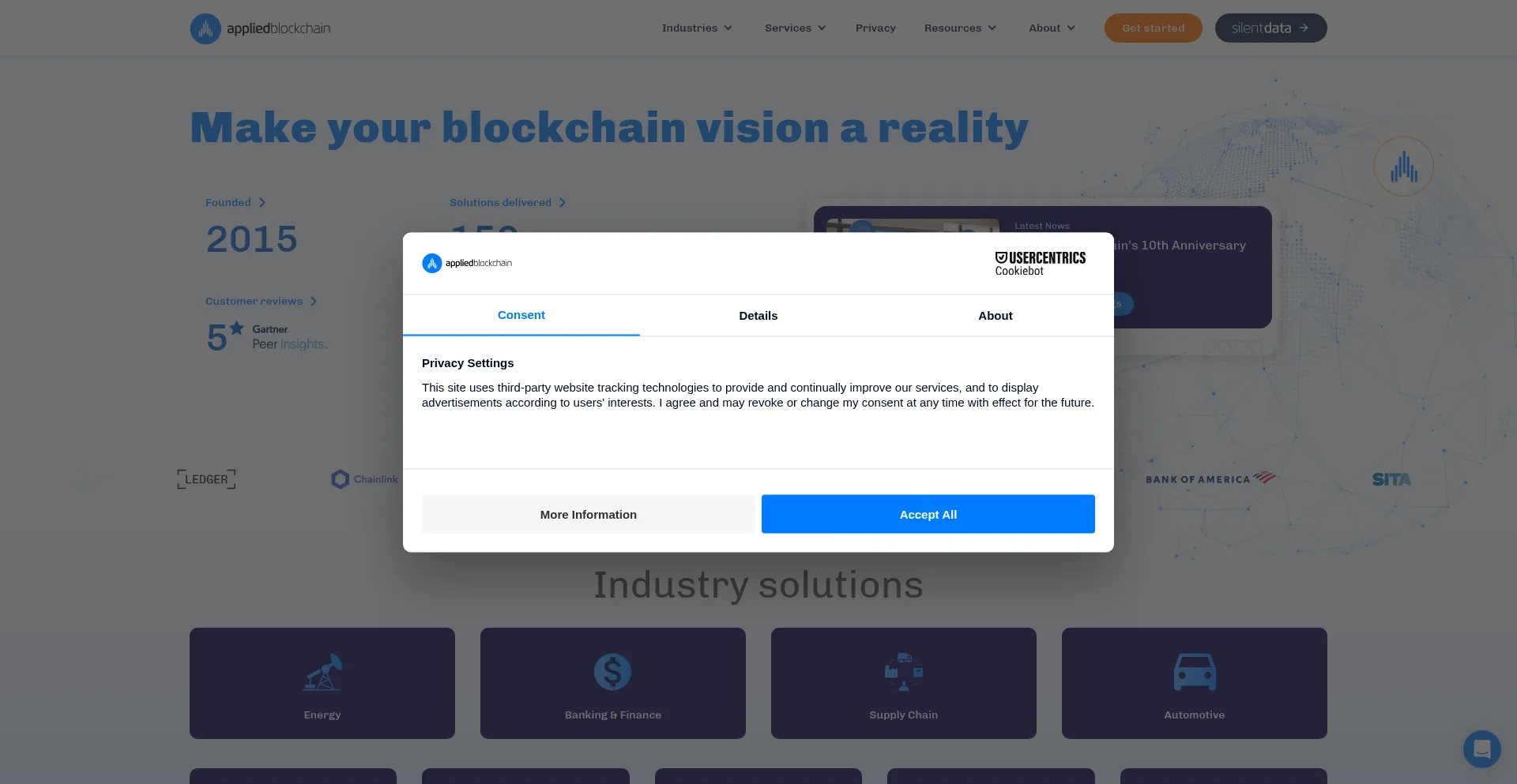 Website screenshot of Appliedblockchain.com