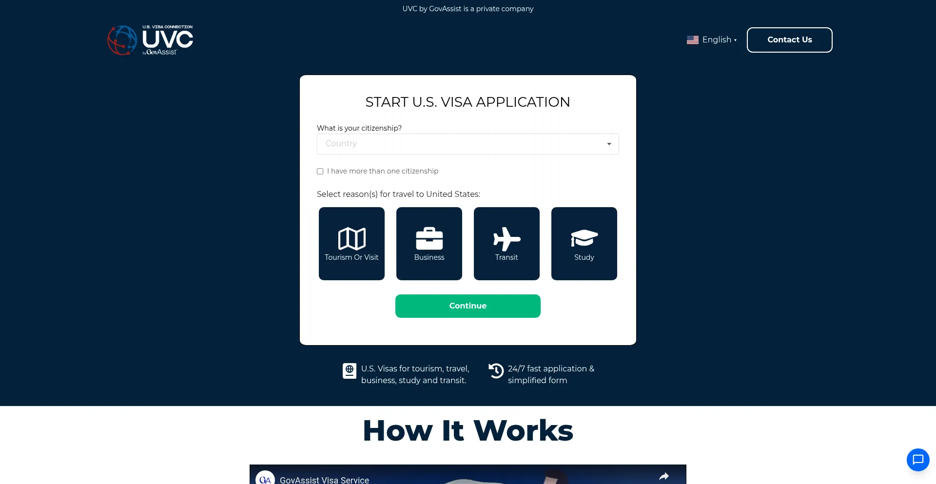 Website screenshot of Apply.usvisaconnection.com