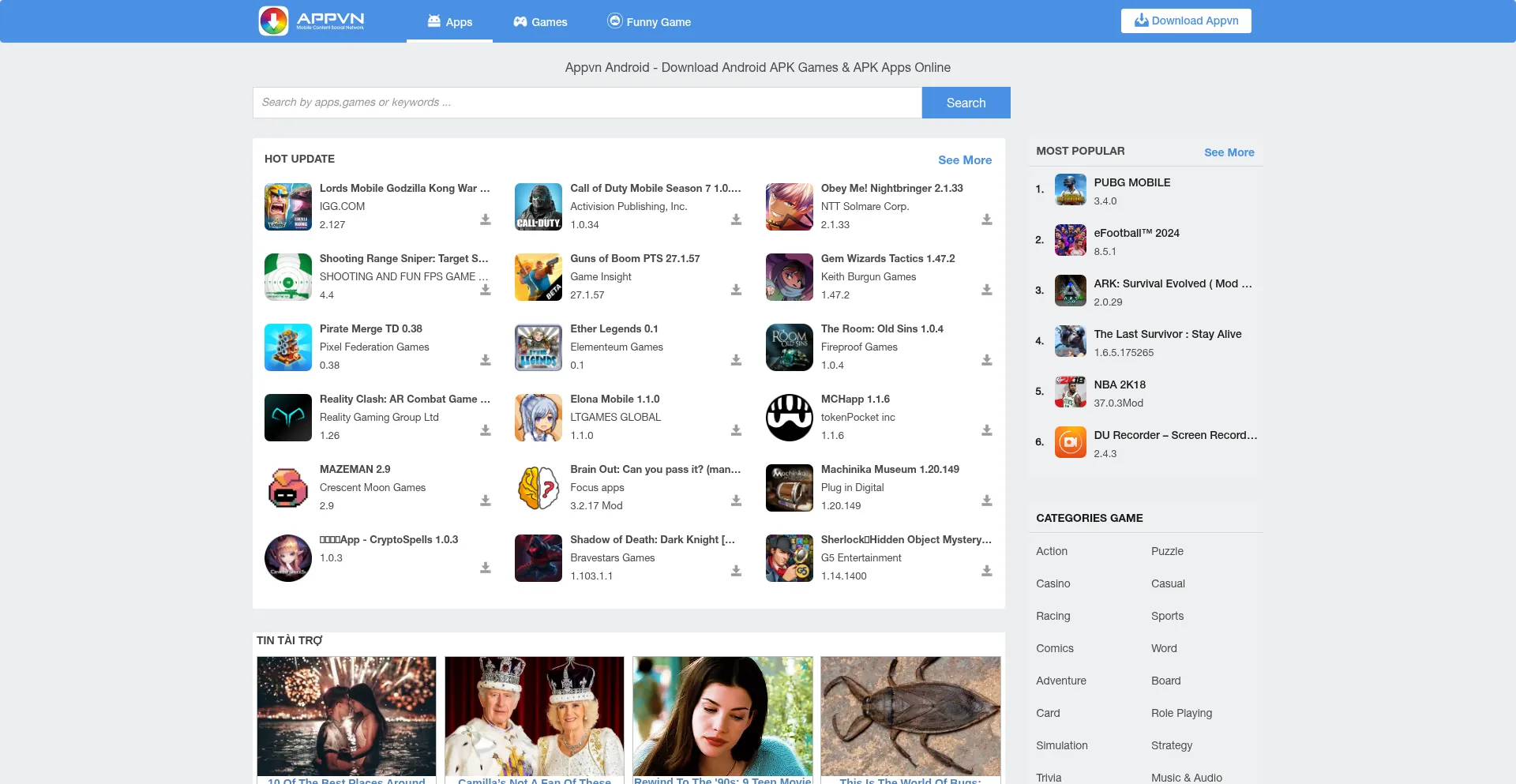 Website screenshot of Appvn.com