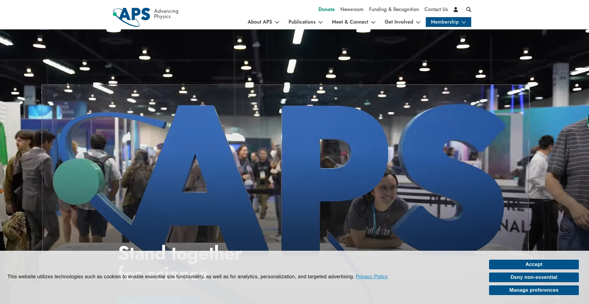 Website screenshot of Aps.org